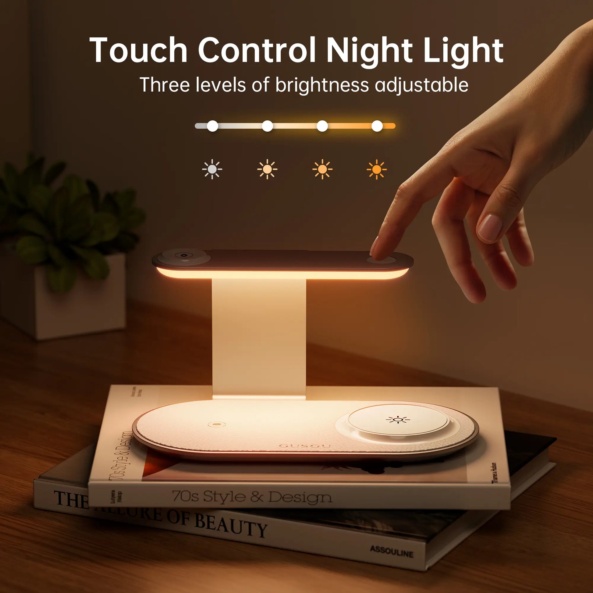 4-In-1 Wireless Charging Station with LED Night Light, Fast Wireless Charger Stand for Multiple Devices, Compatible with Iphone, Apple Watch, Airpods, All-In-One Charger Dock for Nightstand