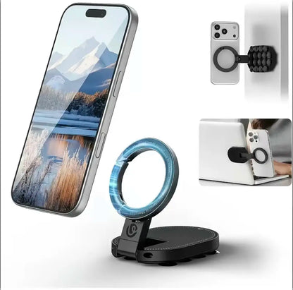 Tripod for Iphone & Magnetic Phone Mount, 360° Foldable Suction Cup Stand Holder for Content Creators Flexible Stand for Iphone 17/16/15/14/13/12 & All Phones, 180°Adjustable Phone Side Mount for Monitors for Tesla (Black)