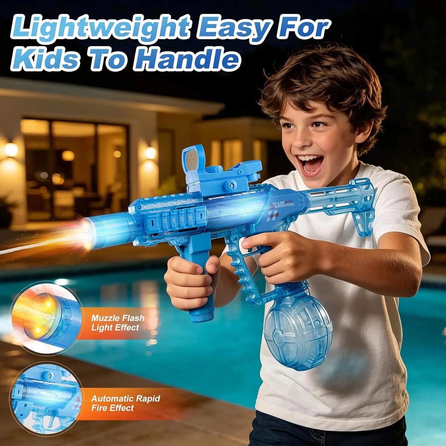 Zrunbo Electric Water Gun for Kids & Adults – Automatic Water Blaster with LED Flame Effect, 28-32 FT Long Range Water Blasters for Kids Adults Outdoor Summer Swimming Pool Game Toys Birthday Gift Outdoorfun Summervibes