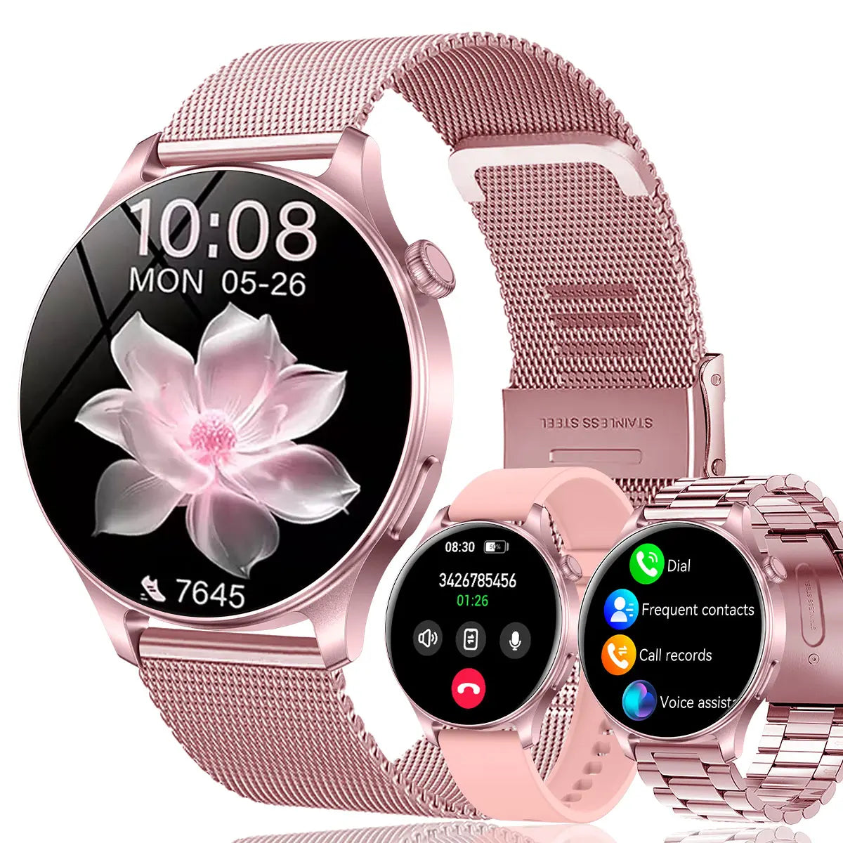 New Female Smartwatch, 1.53-Inch Full-Touchscreen Fitness Tracker, Capable of Answering Calls, Heart Rate and Blood Oxygen Monitor, IP68 Waterproof, Sleep and Activity Tracking Smartwatch, Compatible with Iphone and Android Phones, Fan