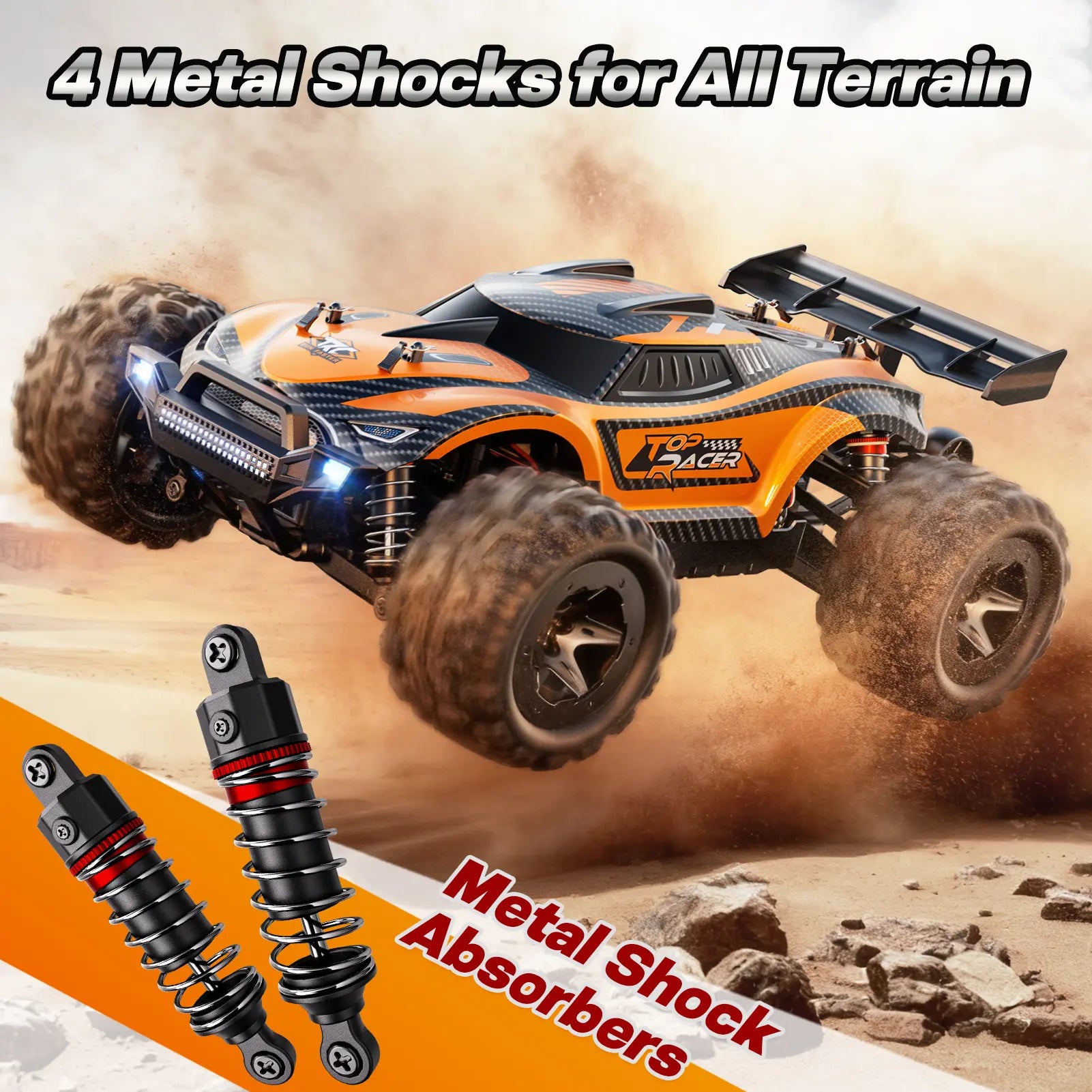 High Speed Remote Control Car 1:18 Carbon Brush RC Shark Design with USB Cable & Battery 2S/3S Motor 20 Mph/27 Mph All-Terrain Stunts Kids Gift