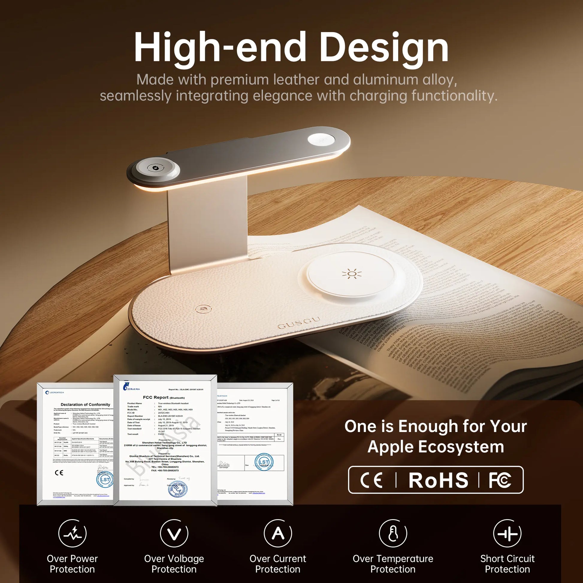 4-In-1 Wireless Charging Station with LED Night Light, Fast Wireless Charger Stand for Multiple Devices, Compatible with Iphone, Apple Watch, Airpods, All-In-One Charger Dock for Nightstand