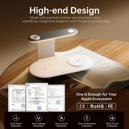 4-In-1 Wireless Charging Station with LED Night Light, Fast Wireless Charger Stand for Multiple Devices, Compatible with Iphone, Apple Watch, Airpods, All-In-One Charger Dock for Nightstand