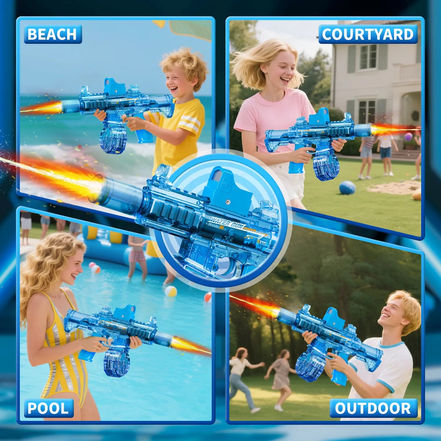 #Summervibes Ultimate Battle Electric Water Gun, Automatic Powerful Water Blaster with LED Glowing Muzzle, 320Cc Large Capacity, 32FT Long Range, Summer Outdoor Shooting Toy for Kids & Adults Beach Pool Party