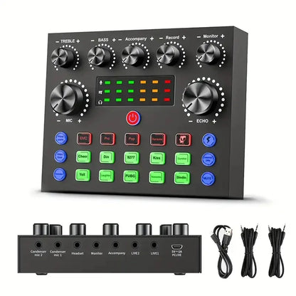 V8S Audio Mixer with Voice Changer,Podcast Mixer,Sound Card for Phone Gaming Karaoke Studio Live Streaming Podcast, Live Sound Cards