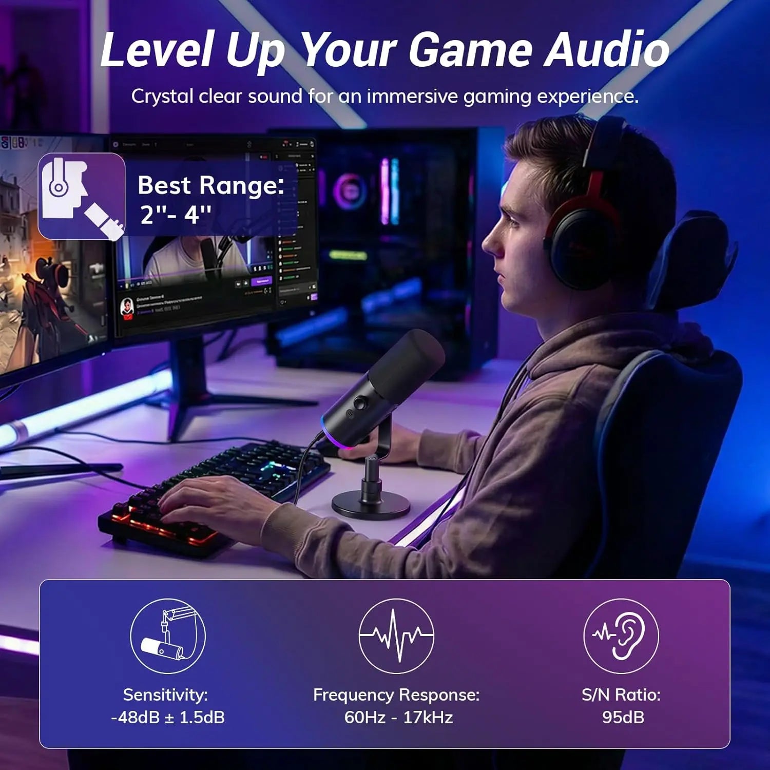 TONOR Dynamic Gaming Microphone, XLR/USB Mic Streaming, AI Noise Cancellation, Controlable RGB, Tap Mute, 3.5Mm Headphone Jack, Volume Control, Microfono with Desktop Stand, Black, TD510 AIR S