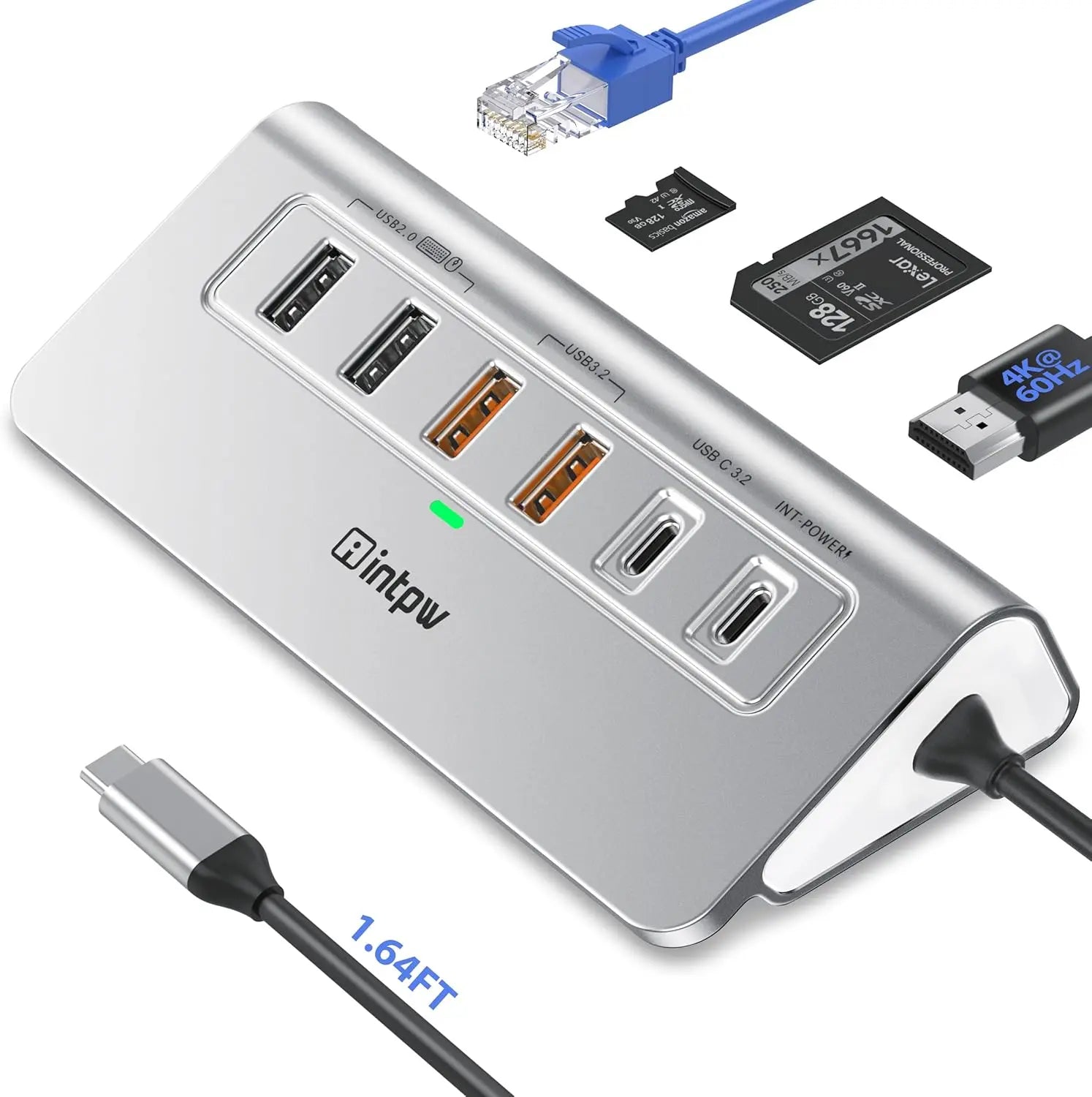 Intpw P9R PRO 10-In-1 USB C Docking Station 10Gbps 4K@60Hz HDMI Ethernet 100W PD SD TF for Laptop Iphone 17 Mac