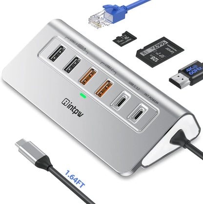 Intpw P9R PRO 10-In-1 USB C Docking Station 10Gbps 4K@60Hz HDMI Ethernet 100W PD SD TF for Laptop Iphone 17 Mac