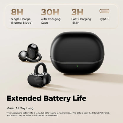 Soundpeats POP Clip Open-Ear Wireless Earbuds, Bluetooth 5.4, Single Mic ENC Noise Cancelling, Game Mode, Fast Charging, IPX5 Waterproof, 30H Playtime for Sports & Daily Use