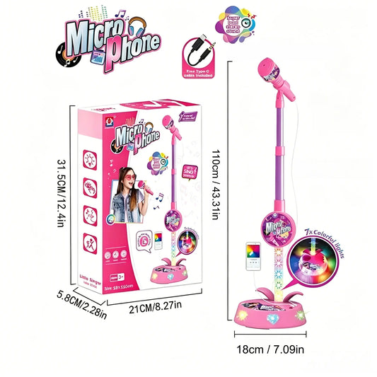 Upgraded Brand-New Children'S Musical Toy Microphone with Sturdy Base, Colorful LED Lights, Type-C Smartphone Connection - K-Pop Themed Role-Playing & Music Education Toy for Kids