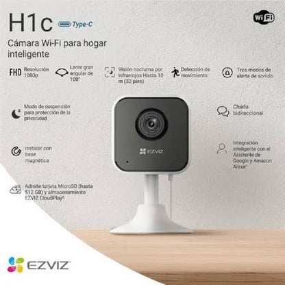 EZVIZ H1c — Cámara de Seguridad WiFi 1080P | Alexa, Google Home, Detección Humana y Audio Bidireccional